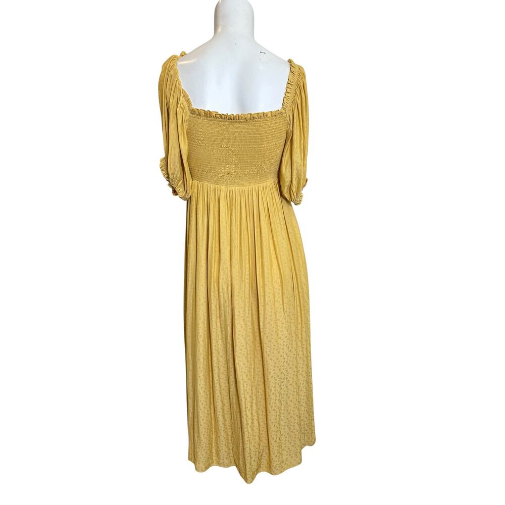 Hatch Yellow Smocked Midi Dress Womens Size 2/S Yellow Puff Sleeve Cottagecore - Picture 7 of 13